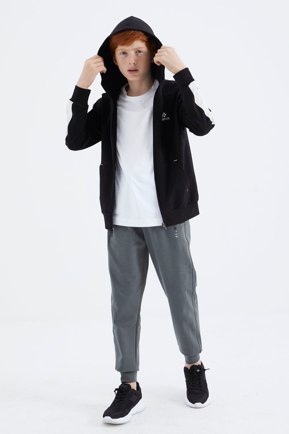 Siyah Fermuarlı Erkek Çocuk Sweatshirt - 11180