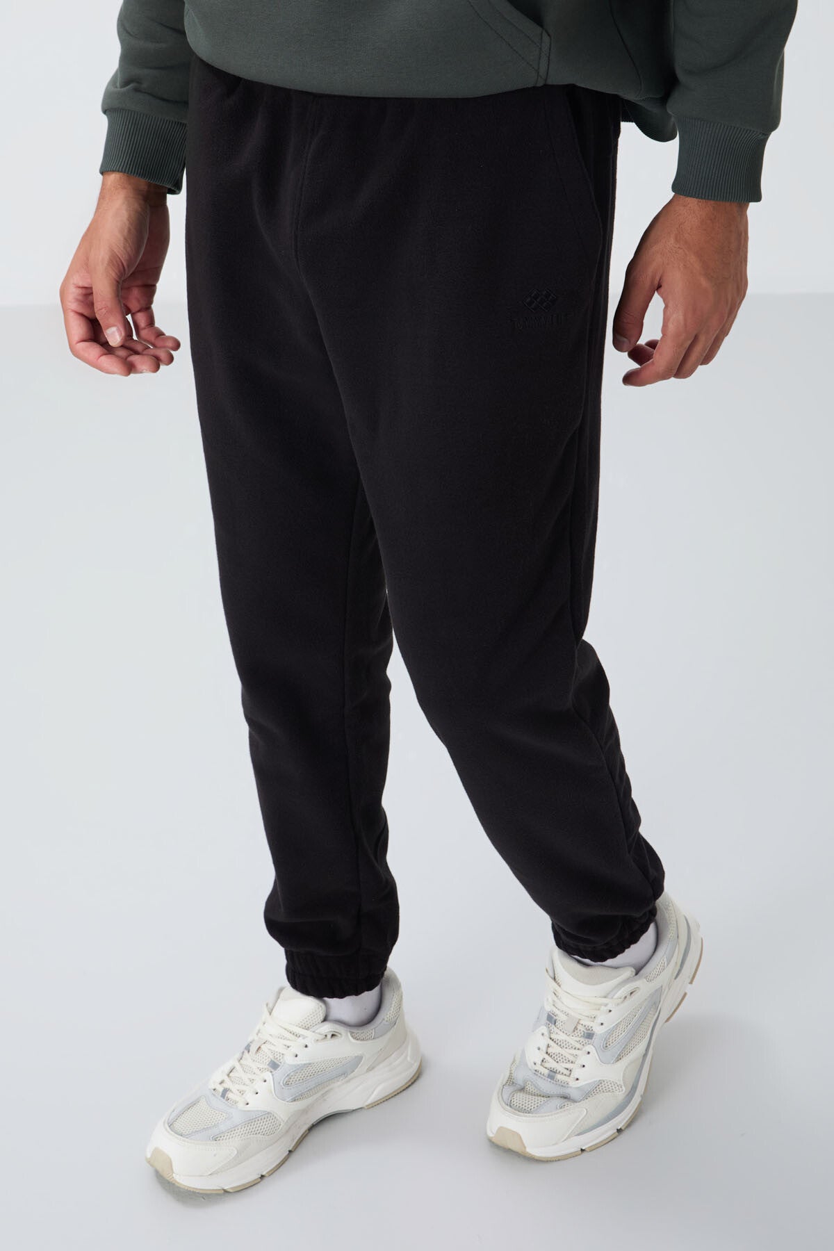 Siyah Gizli Fermuarlı Rahat Form Jogger Polar Erkek Eşofman Alt - 84866