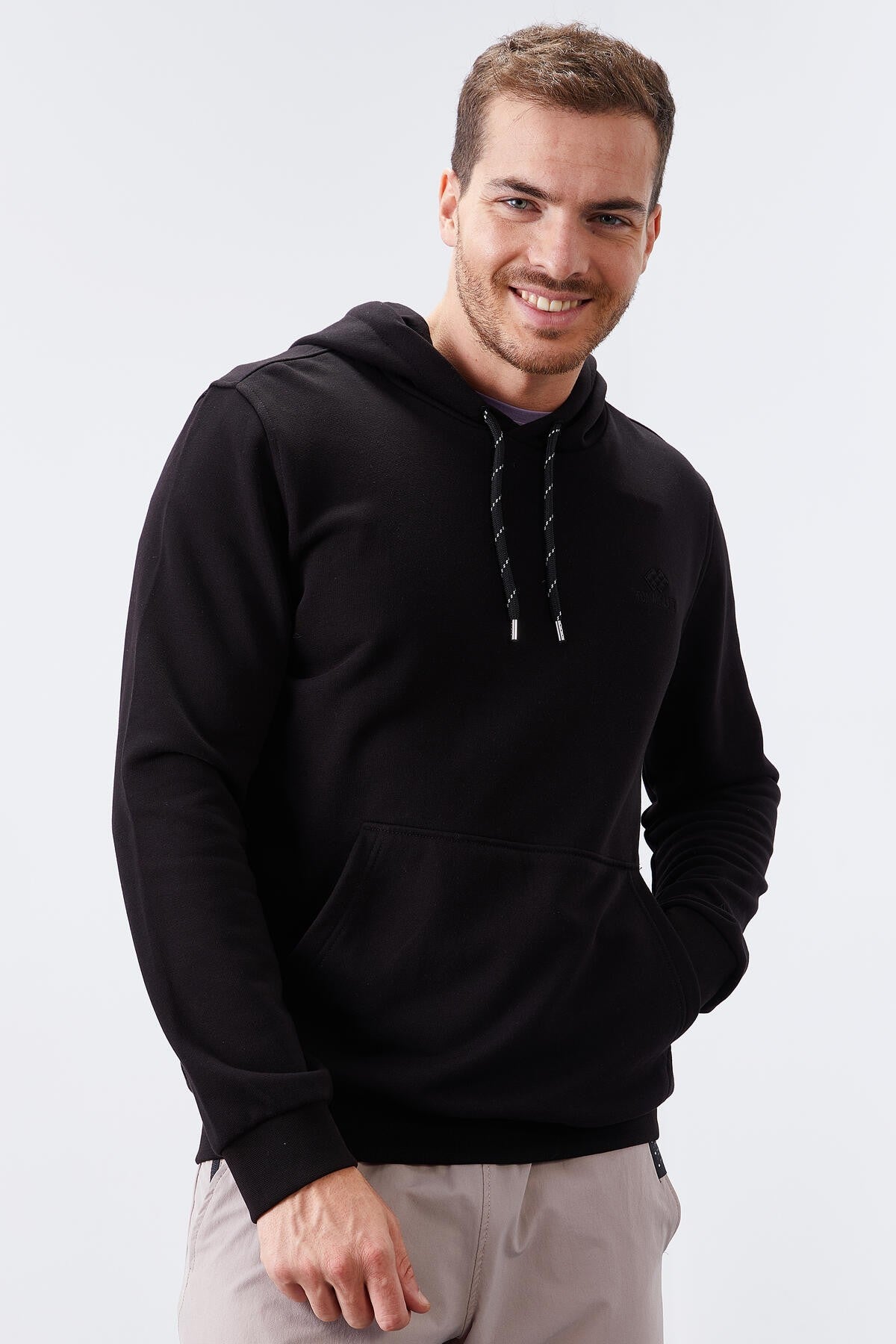 Siyah Kanguru Cep Standart Kalıp Kapüşonlu Erkek Sweatshirt - 87872