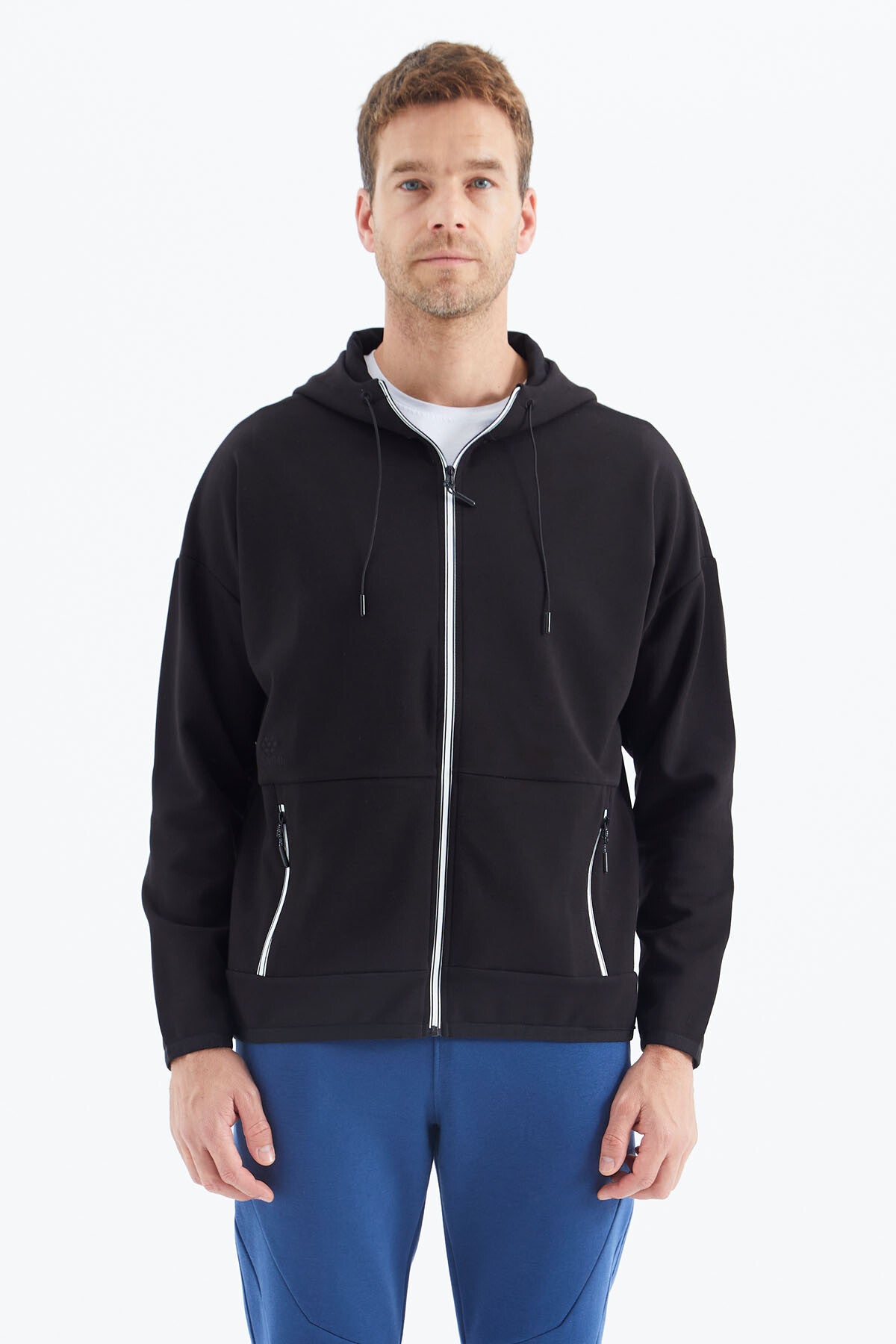Siyah Kapüşonlu  Gizli Cep Detaylı Erkek Sweatshirt - 88288
