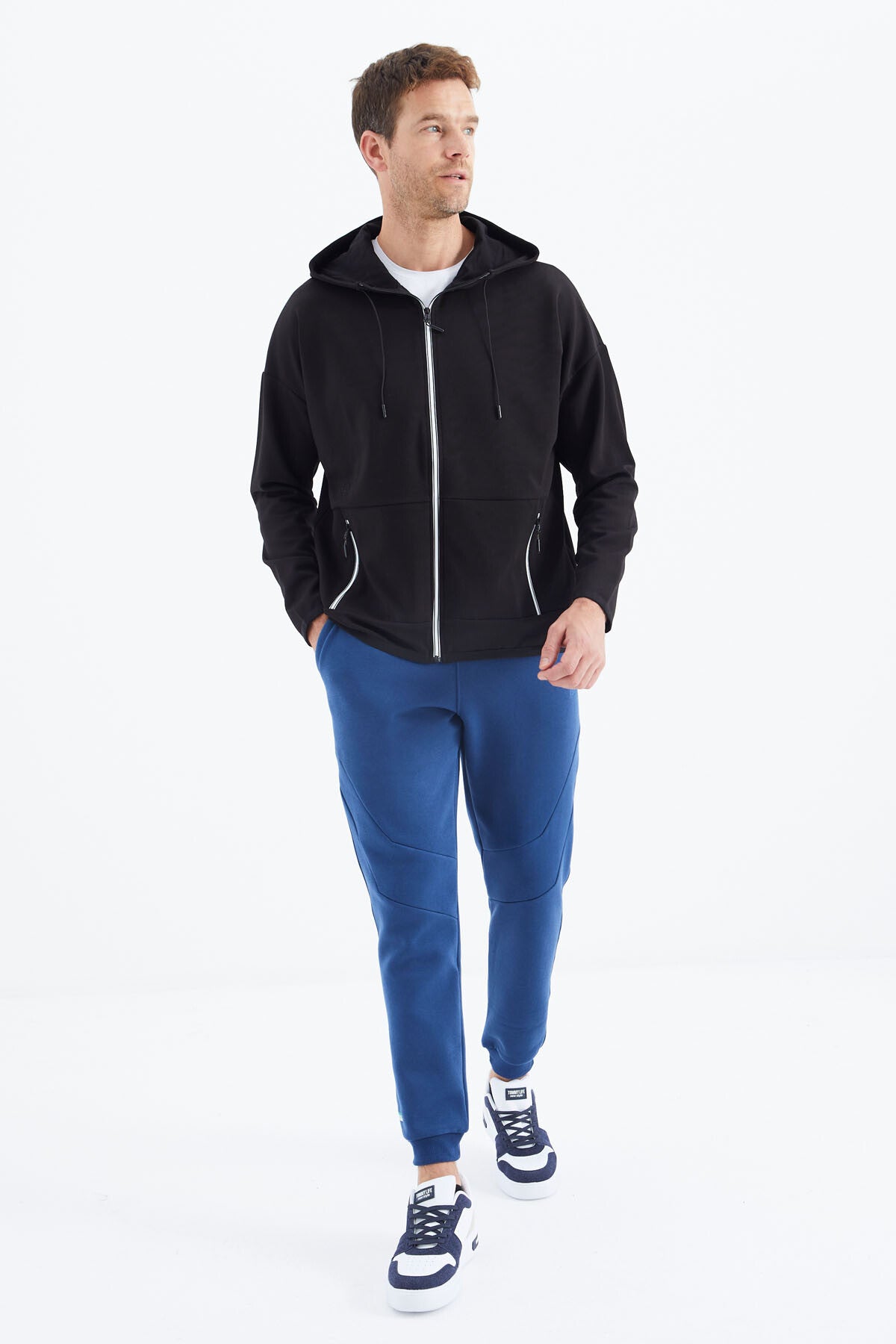 Siyah Kapüşonlu  Gizli Cep Detaylı Erkek Sweatshirt - 88288