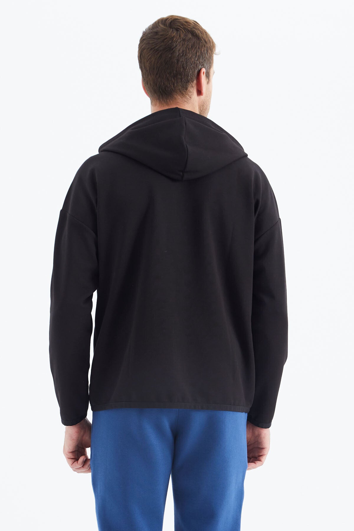 Siyah Kapüşonlu  Gizli Cep Detaylı Erkek Sweatshirt - 88288