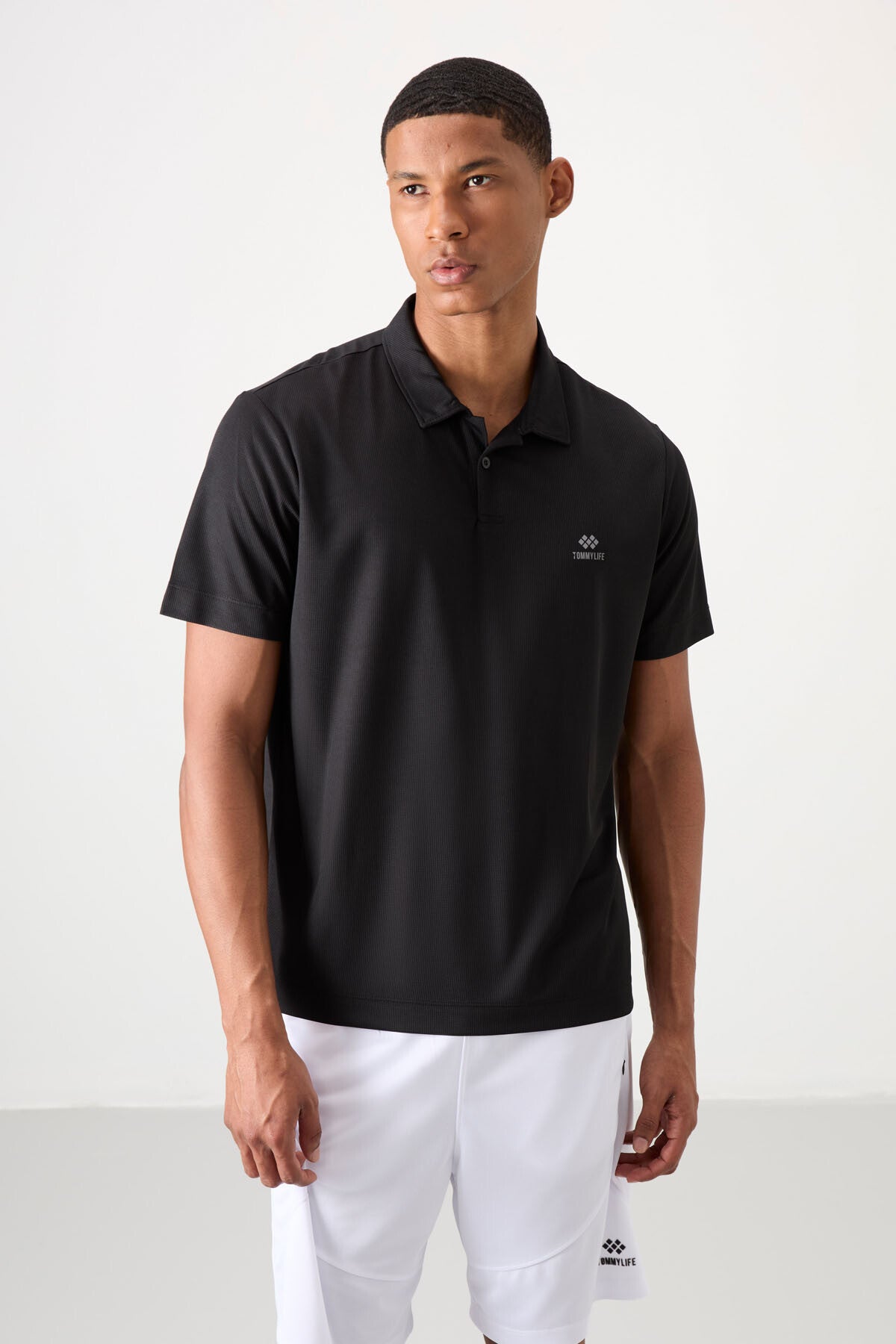 Siyah Logo Baskılı Standart Kalıp Polo Yaka Aktif Spor Erkek T-Shirt - 88252