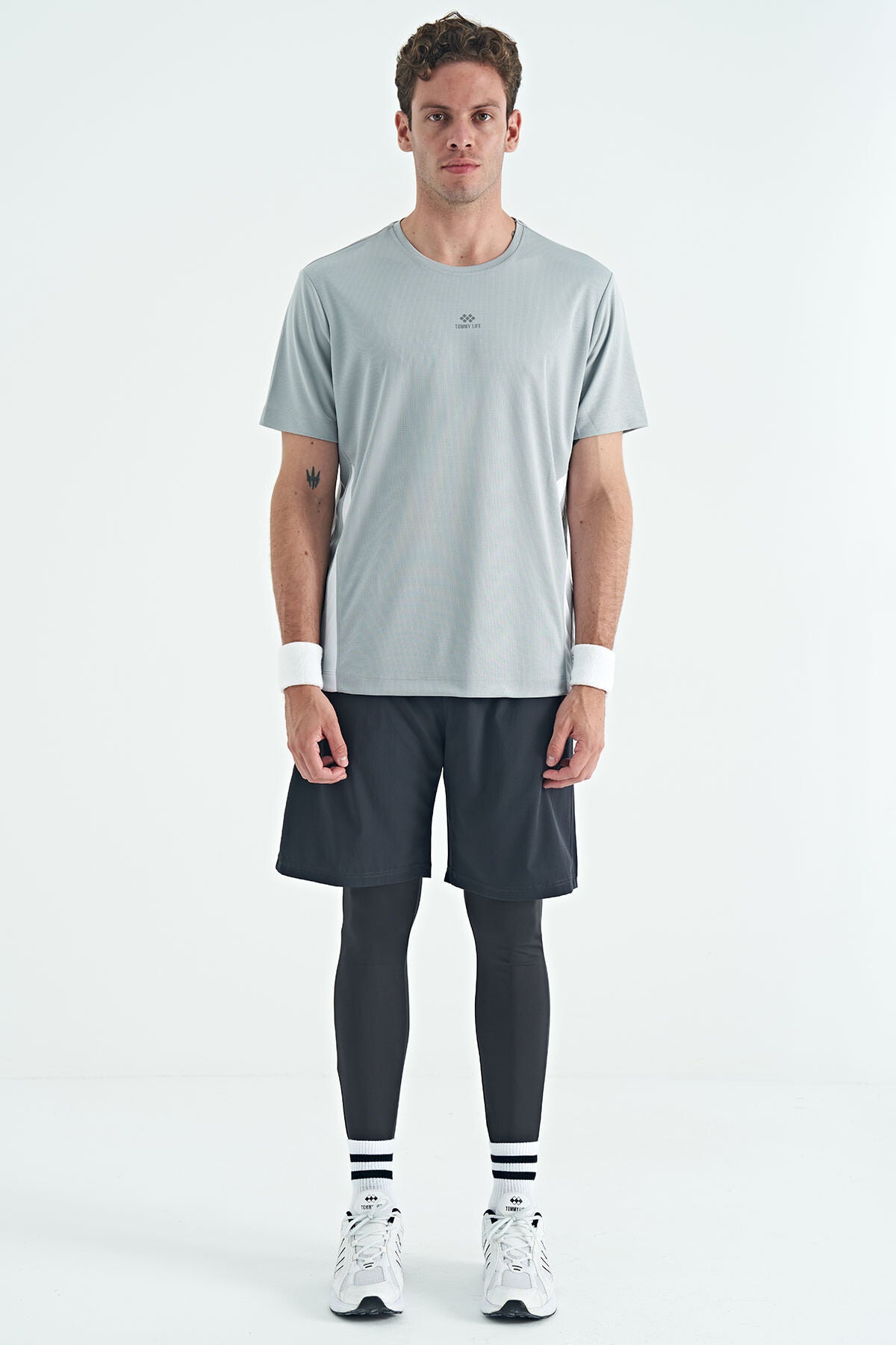 Siyah Logo Baskılı Yüksek Bel Slim Fit Aktif Spor Erkek Tayt - 84989