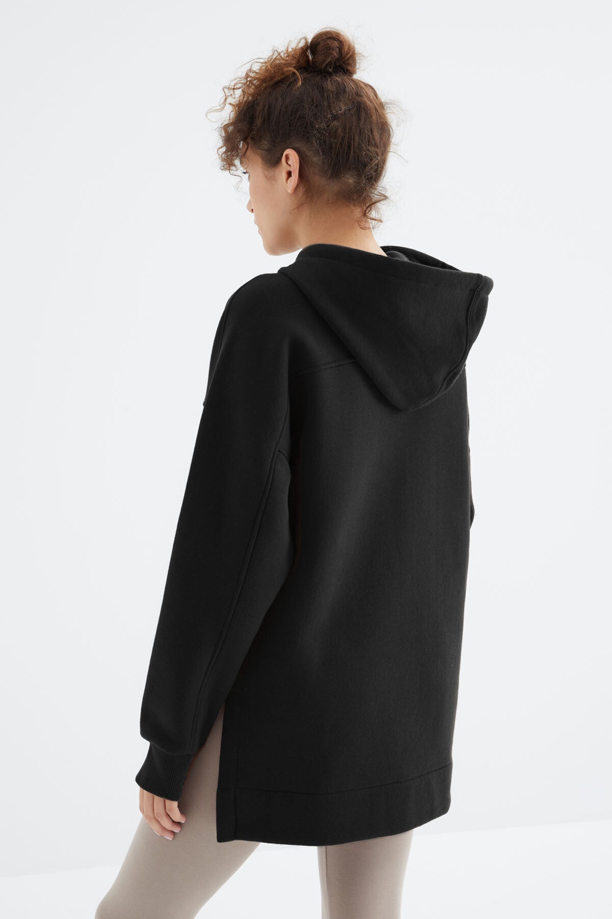 Siyah Reglan Kol Basic Kapüşonlu Oversize Sweatshirt Tunik - 97242