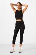 Black High-Waisted Capri-Crop Tank Top and Slim-Fit Women’s Leggings Set - 95284