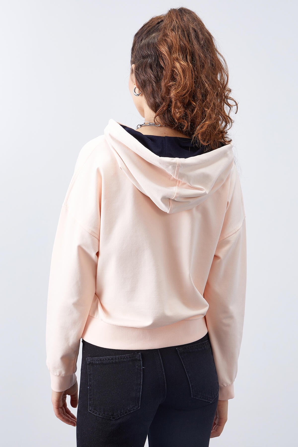 Somon Uzun Kol Rahat Form Kapüşonlu Kadın Sweatshirt - 97115