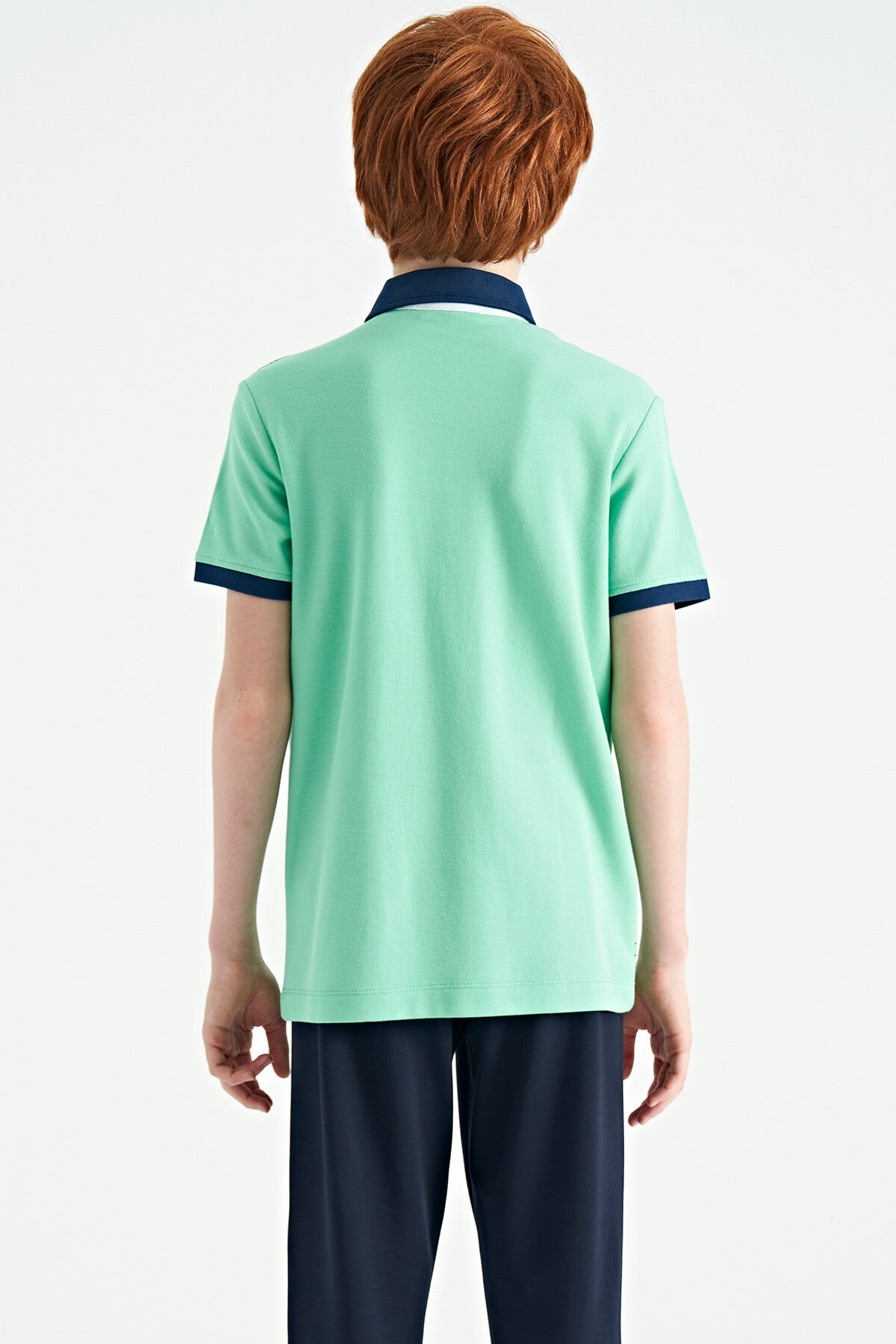 Su Yeşili Baskı Detaylı Standart Kalıp Polo Yaka Erkek Çocuk T-Shirt - 11164