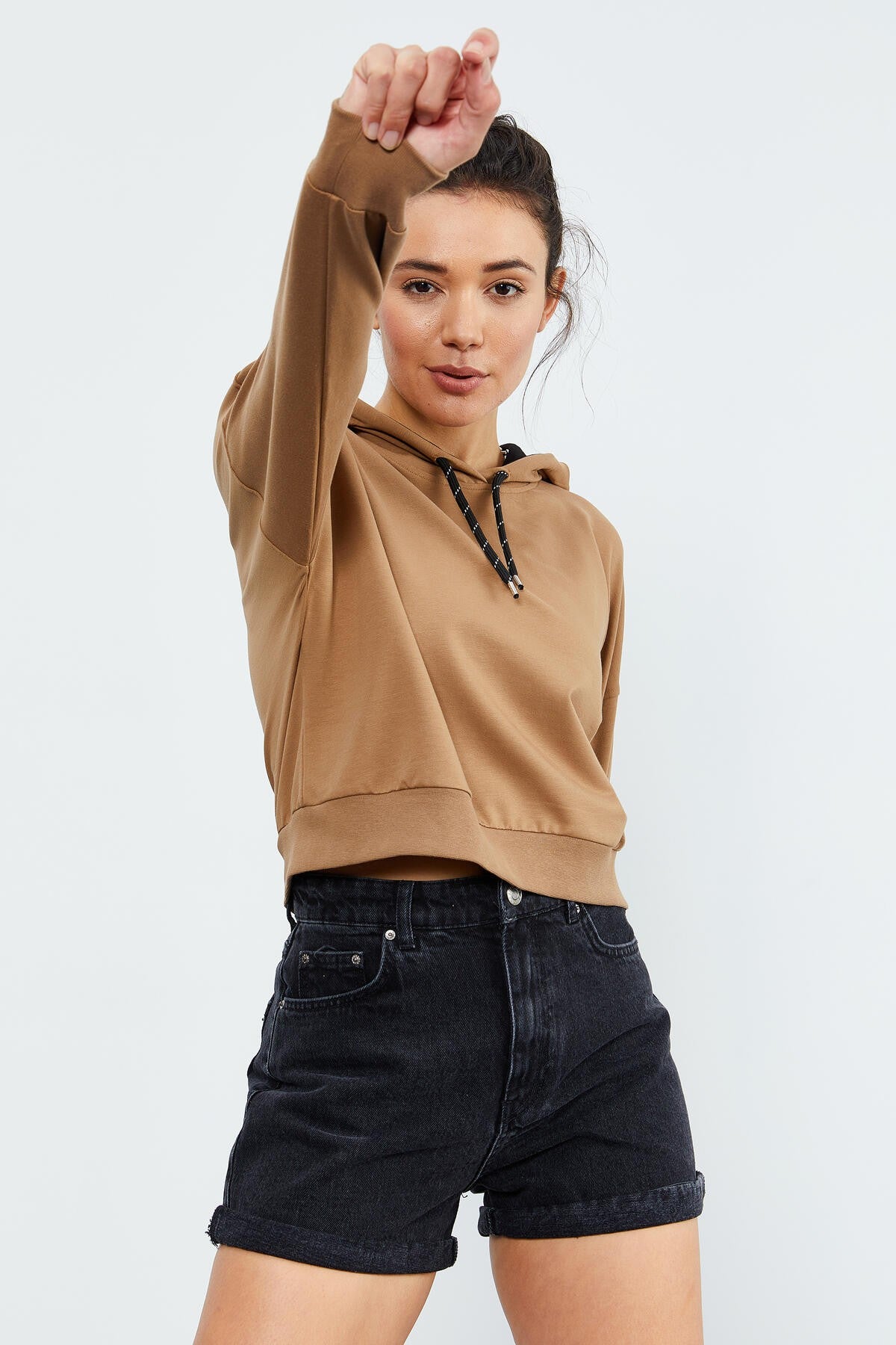 Toprak Uzun Kol Rahat Form Kapüşonlu Kadın Sweatshirt - 97115