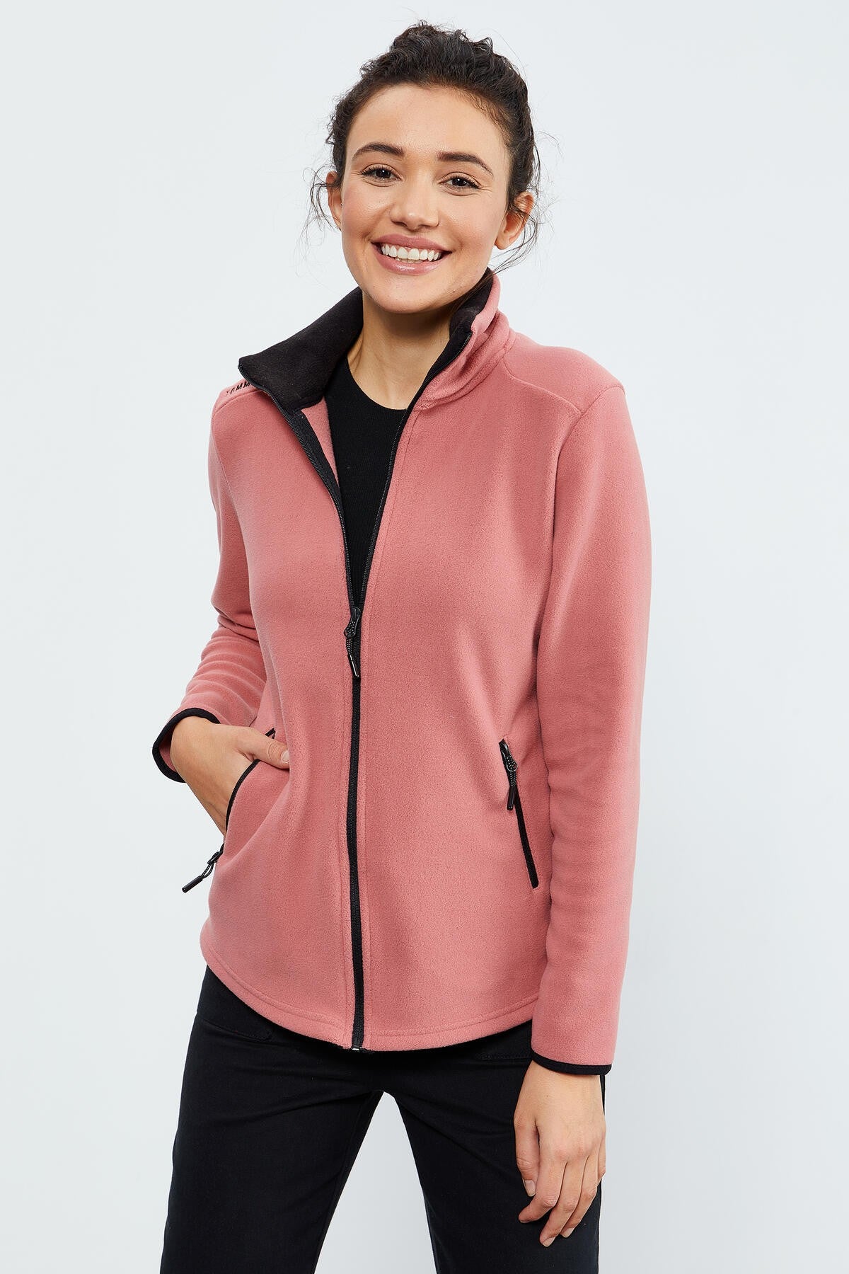 Yaban Gülü Dik Yaka Fermuarlı Rahat Form Kadın Polar Sweatshirt - 97173