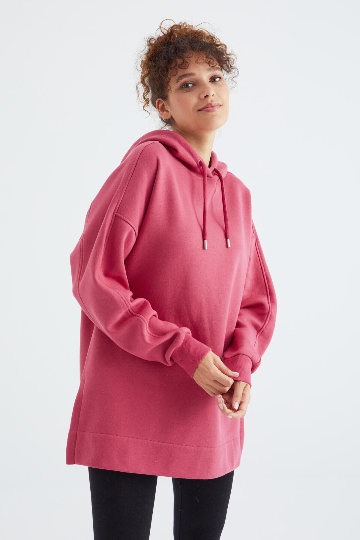 Yaban Gülü Reglan Kol Basic Kapüşonlu Oversize Sweatshirt Sweatshirt Tunik - 97242