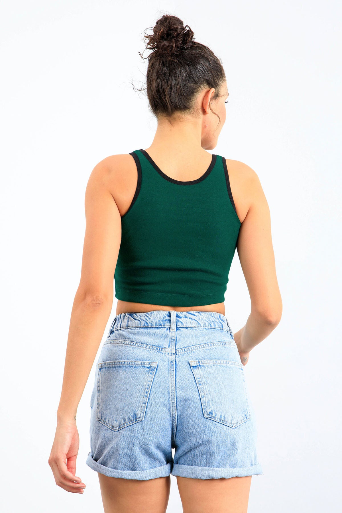 Yeşil Basic Sıfır Kol Dar Kalıp U Yaka Kadın Crop Top Atlet - 97162