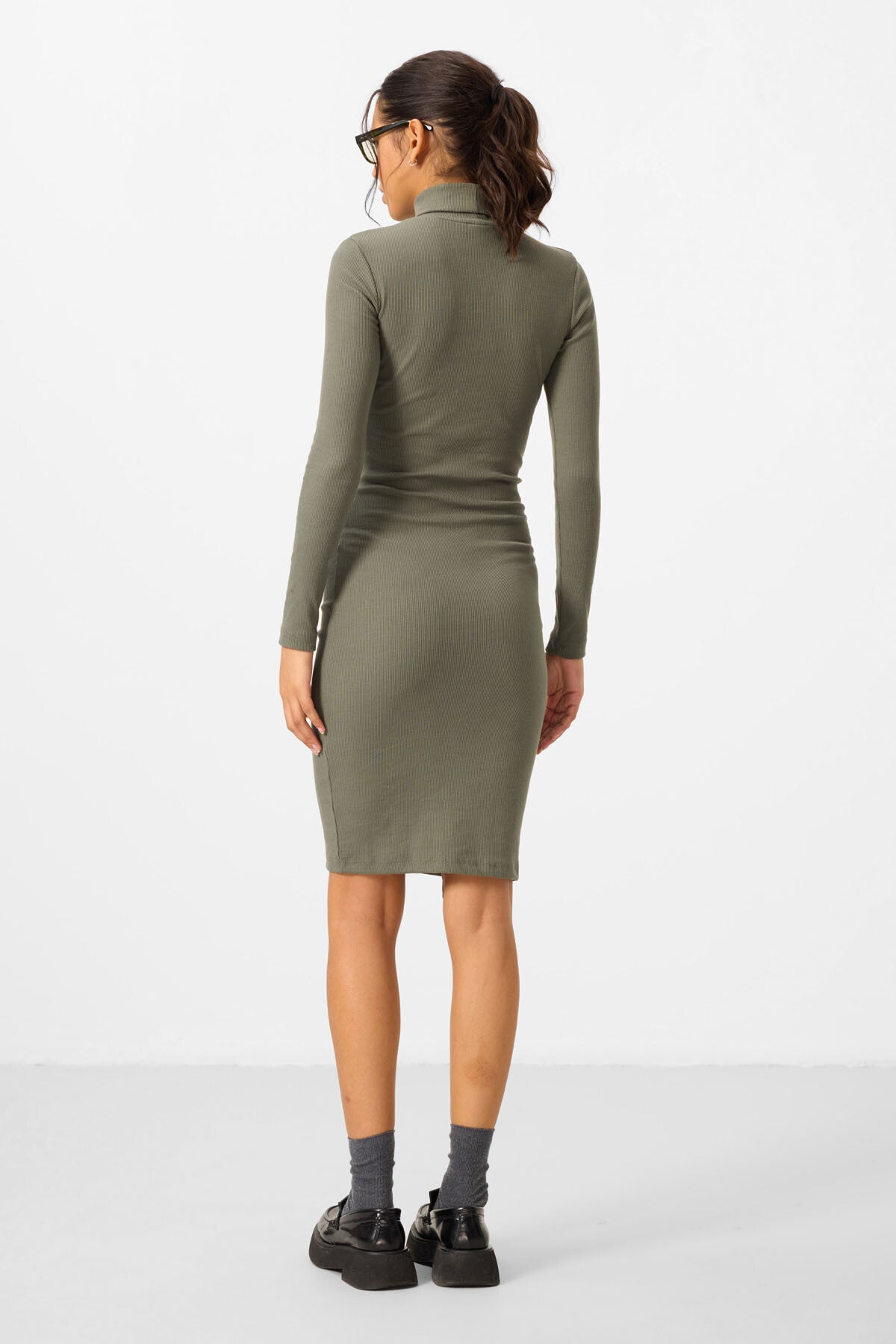 Yeşil Kaşkorse Triko Dar Kalıp Balıkçı Yaka Kadın Elbise - 97117