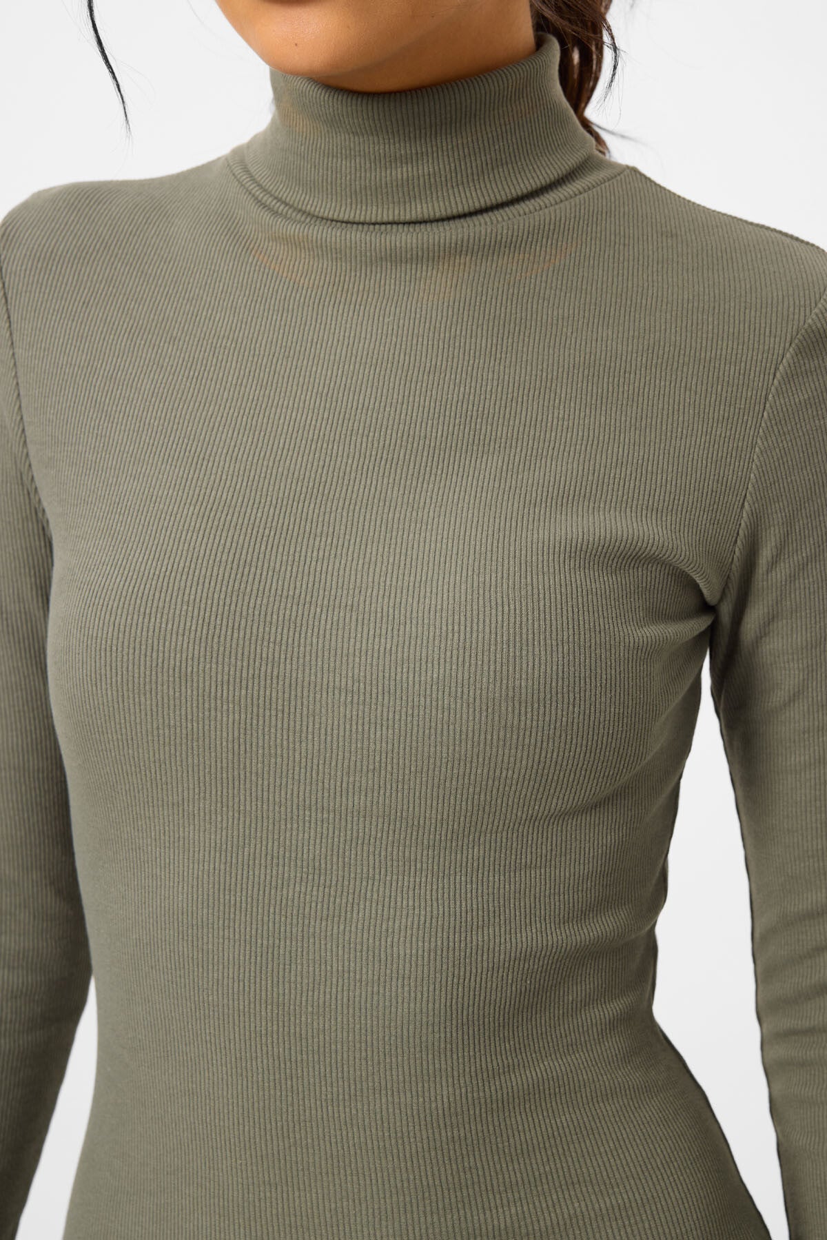 Yeşil Kaşkorse Triko Dar Kalıp Balıkçı Yaka Kadın Elbise - 97117