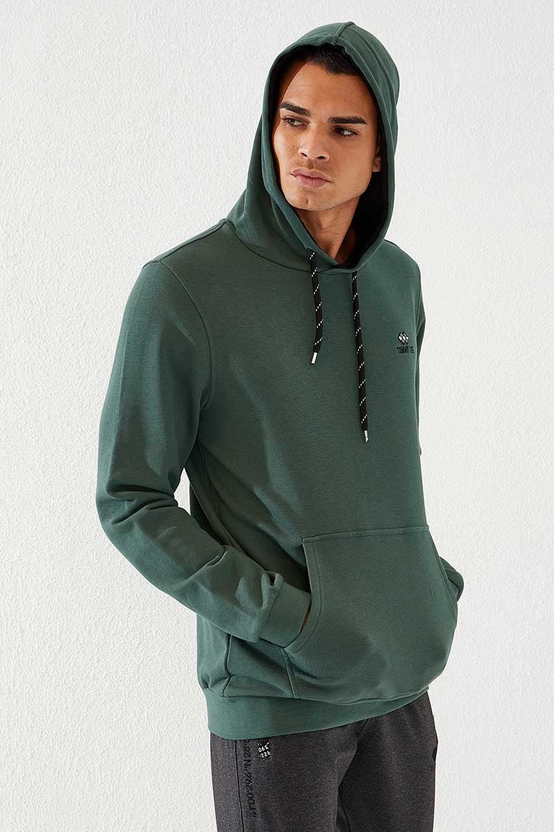 Yeşil Kanguru Cep Standart Kalıp Kapüşonlu Erkek Sweatshirt - 87872