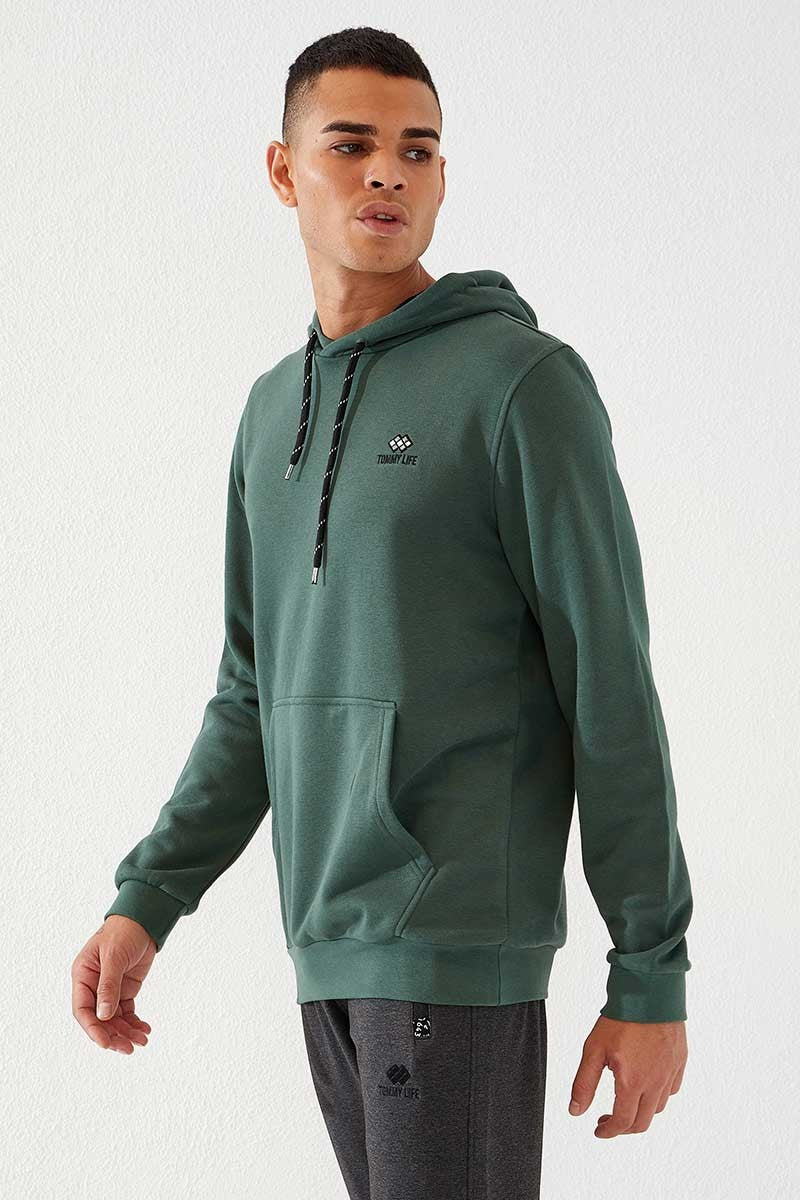 Yeşil Kanguru Cep Standart Kalıp Kapüşonlu Erkek Sweatshirt - 87872