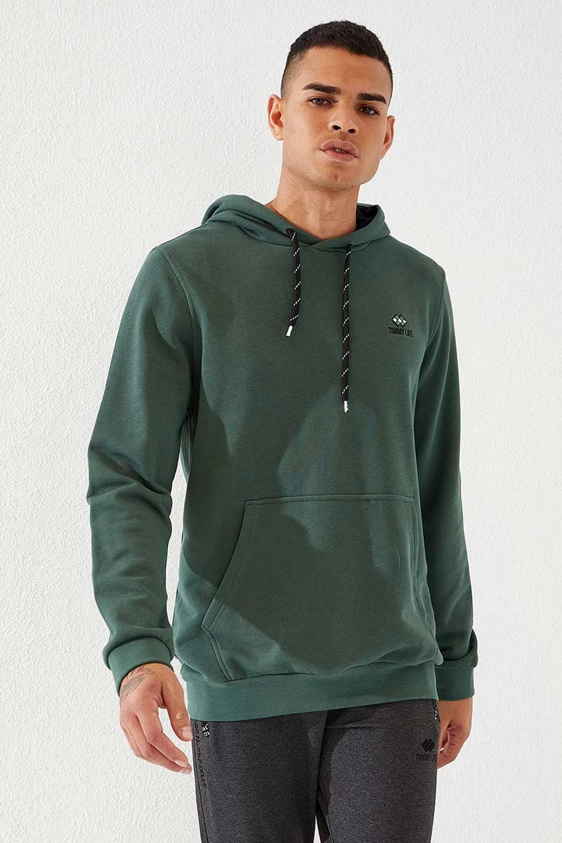Yeşil Kanguru Cep Standart Kalıp Kapüşonlu Erkek Sweatshirt - 87872