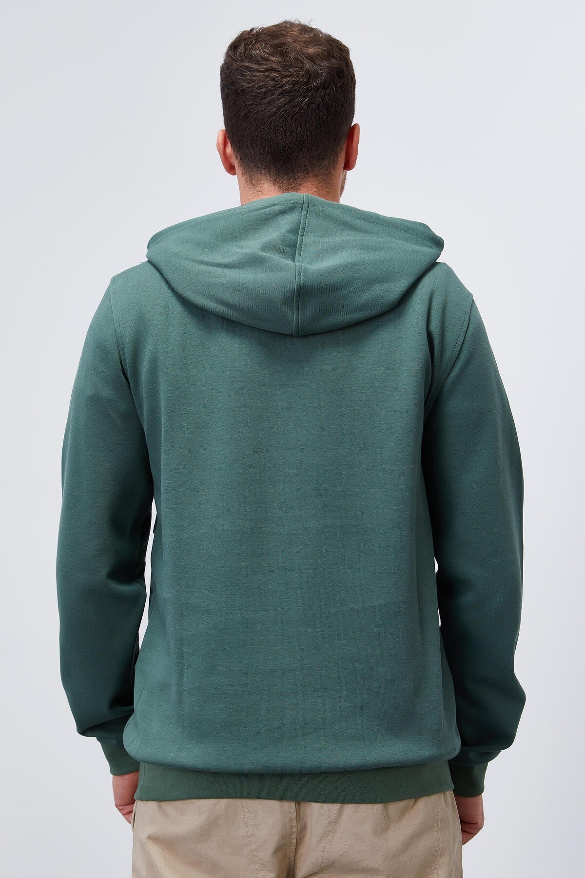 Yeşil Yazı Nakışlı Standart Kalıp Kapüşonlu Erkek Sweatshirt - 87887