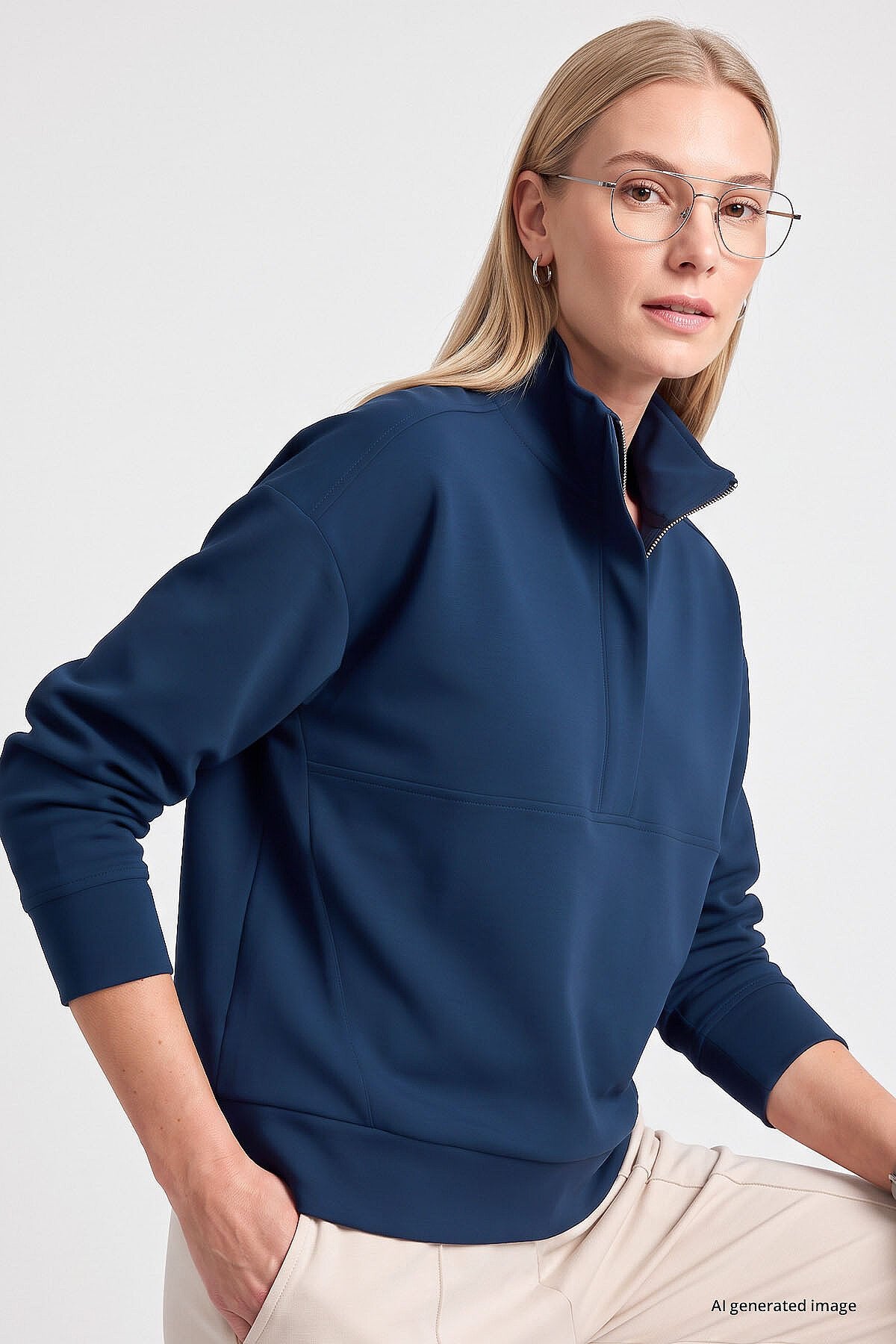 Parlament Dik Yaka Fermuarlı Rahat Form Kadın Sweatshirt - 97314