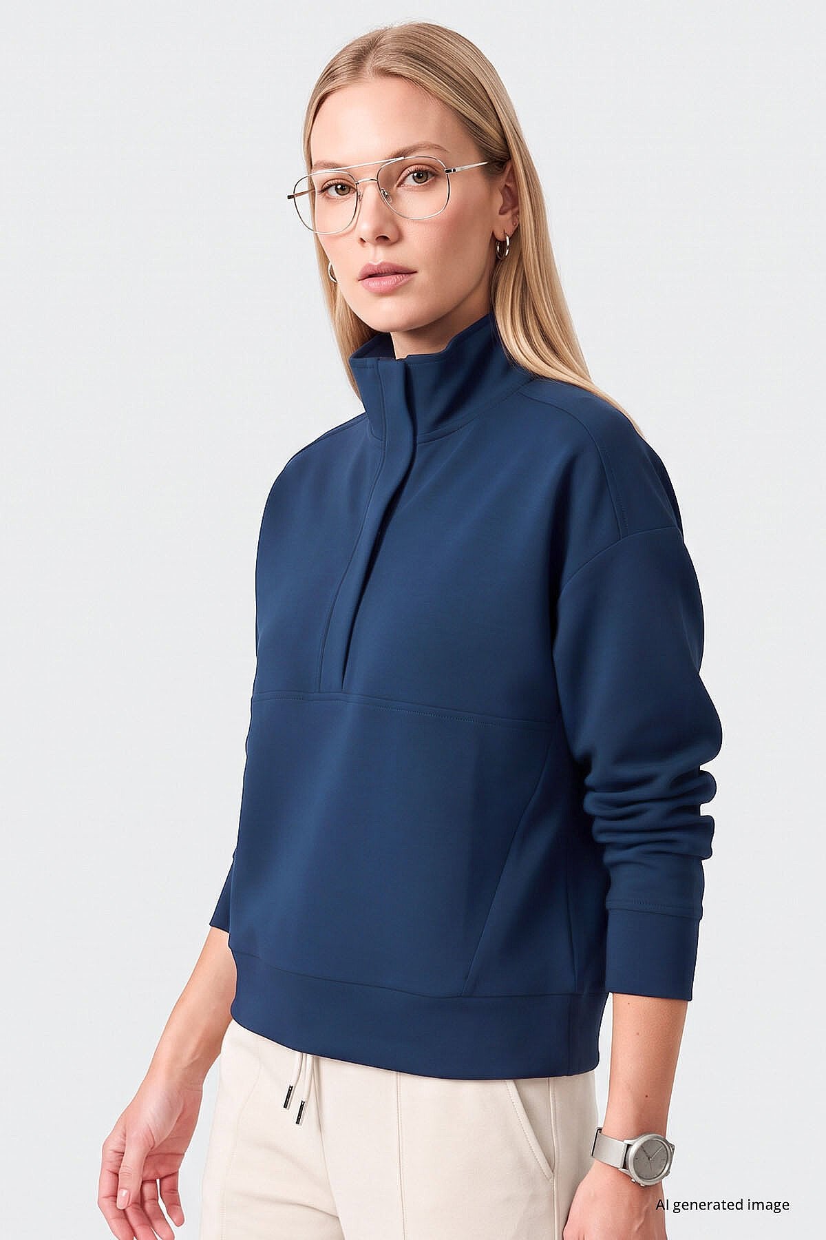 Parlament Dik Yaka Fermuarlı Rahat Form Kadın Sweatshirt - 97314