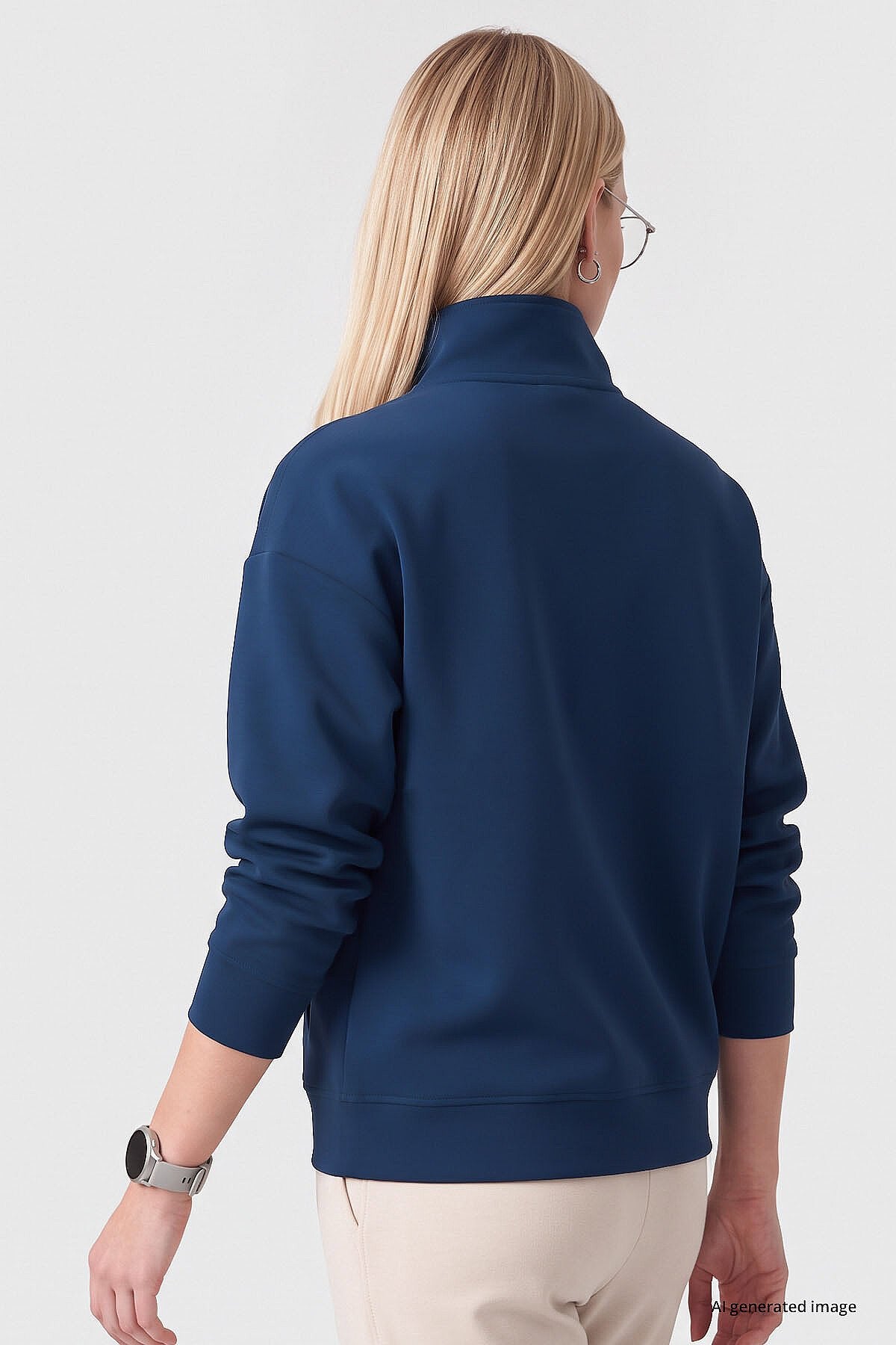 Parlament Dik Yaka Fermuarlı Rahat Form Kadın Sweatshirt - 97314