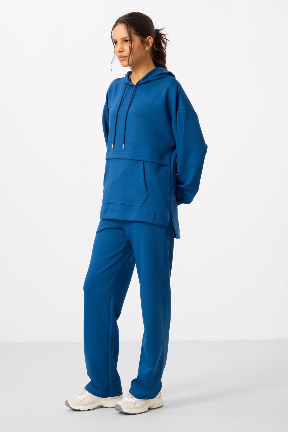 Parlament Yumuşak Dokulu Kapüşonlu Oversize Kadın Eşofman Tunik Takım - 95348