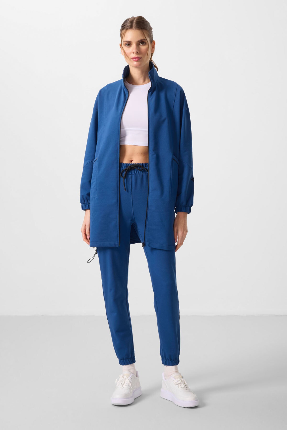 Parlament Dik Yaka Fermuarlı Rahat Form Kadın Eşofman Tunik Takım - 95345