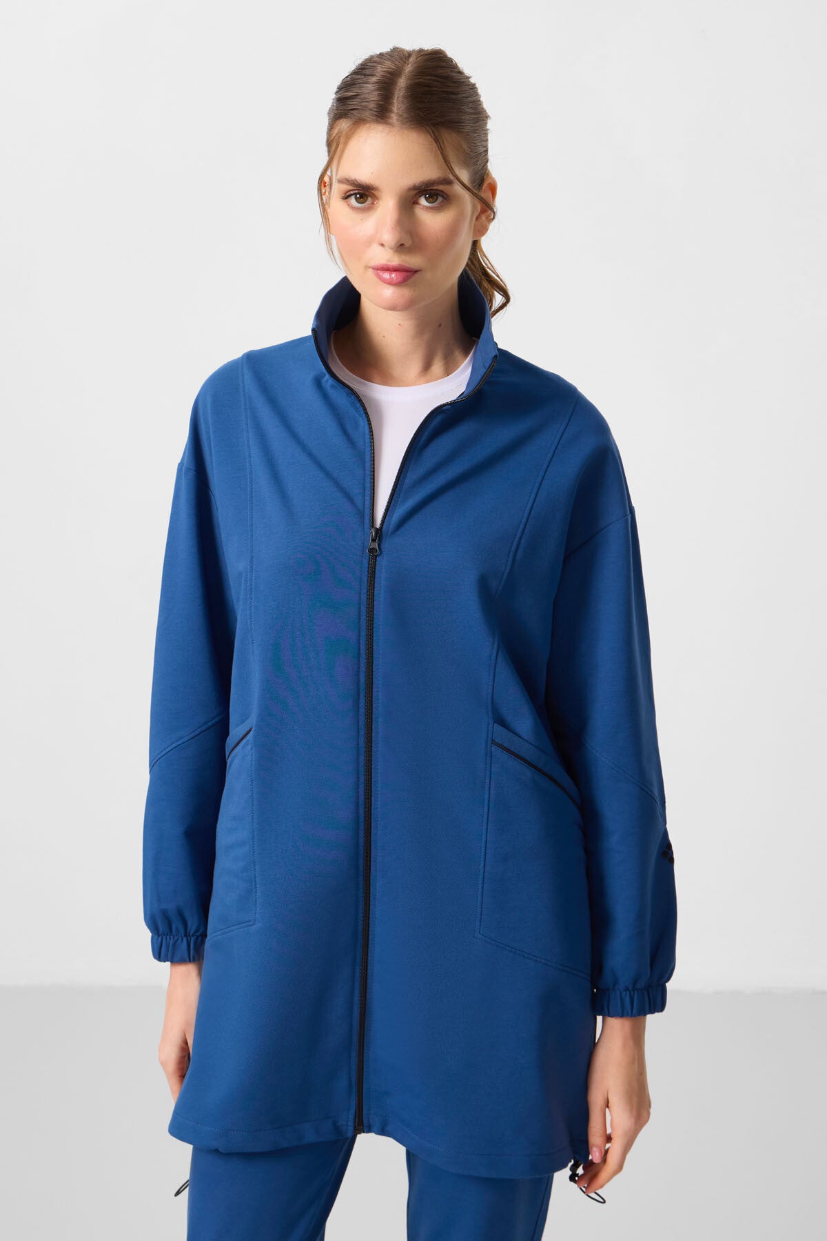 Parlament Dik Yaka Fermuarlı Rahat Form Kadın Eşofman Tunik Takım - 95345