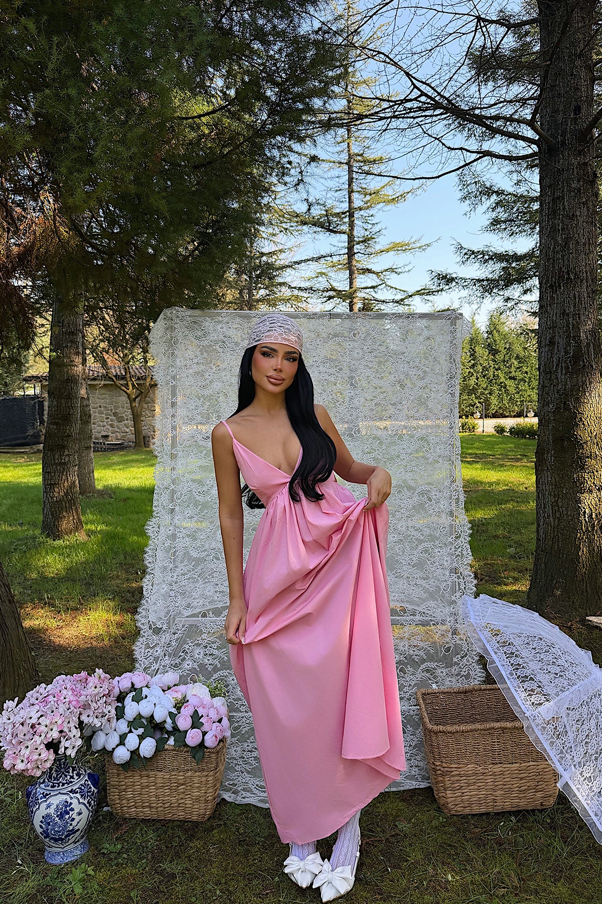 Pembe Stevie Uzun Elbise ATE-1370