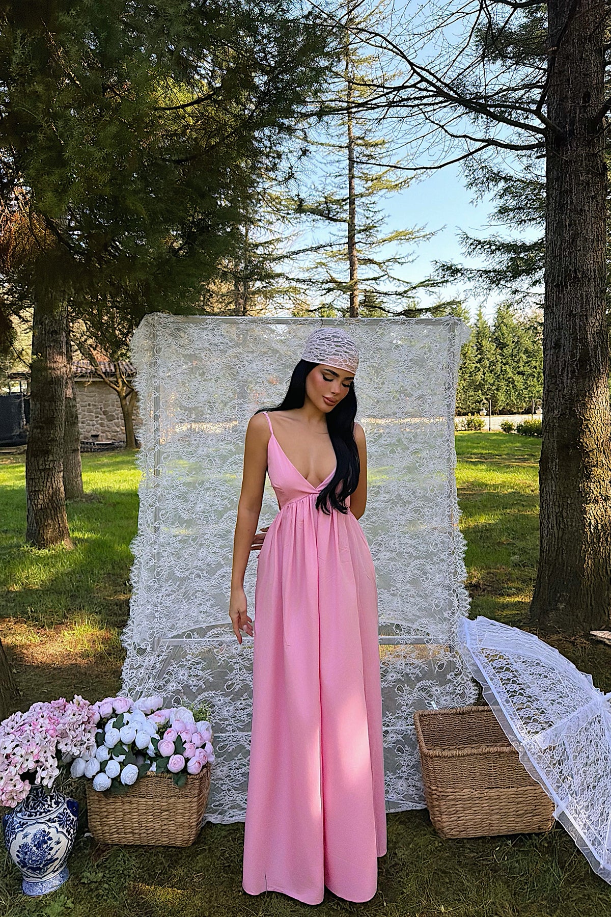 Pembe Stevie Uzun Elbise ATE-1370