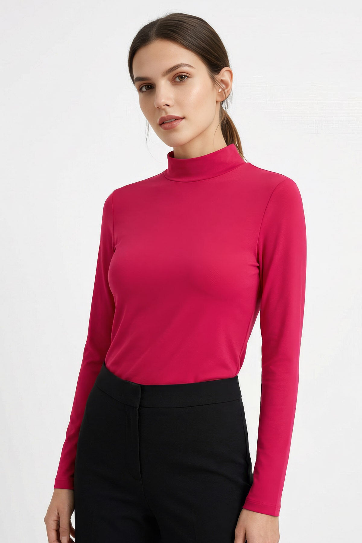 Pembe Balıkçı Yaka Basic Uzun Kollu Kadın Body - 97306