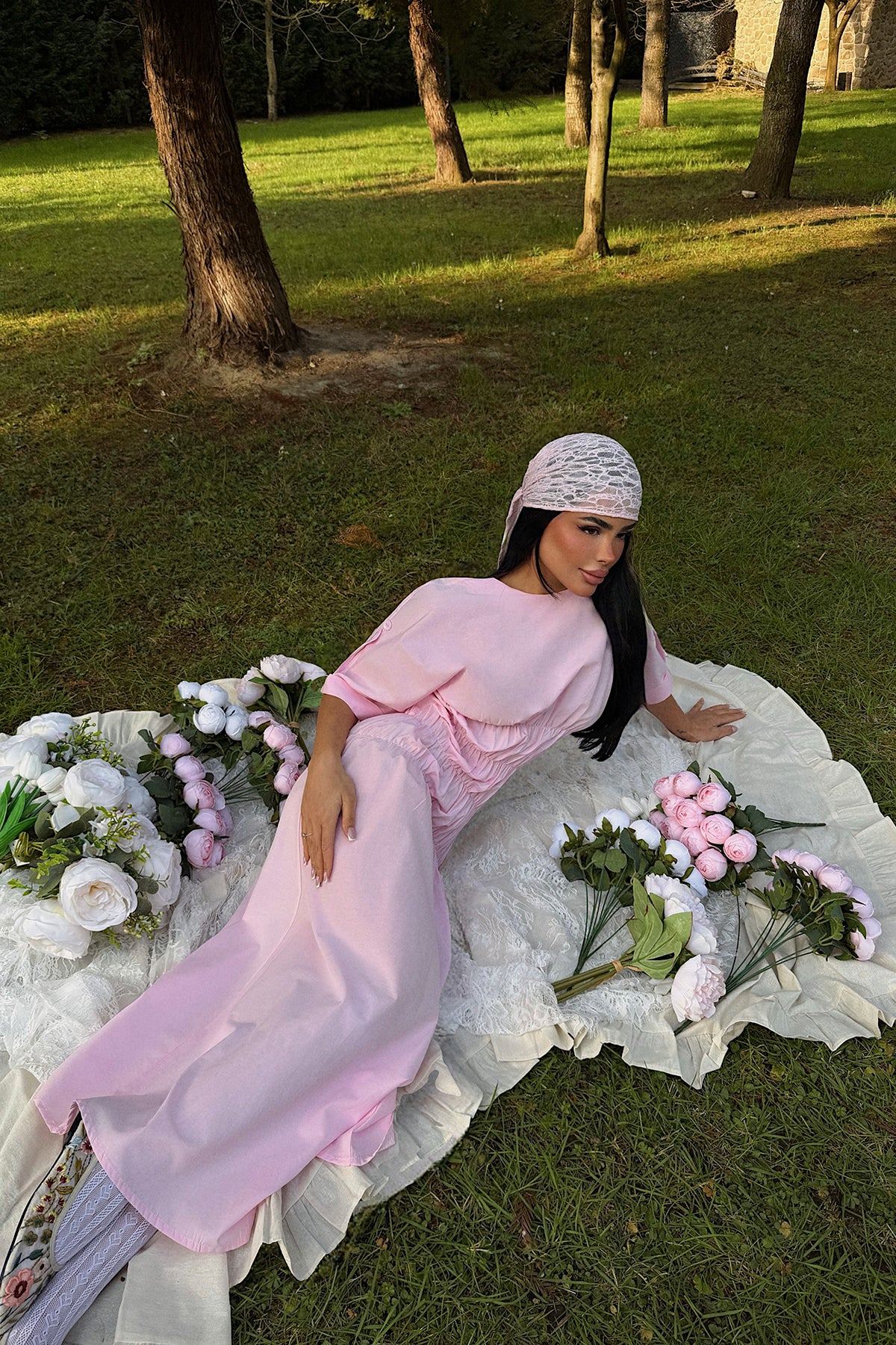 Pembe Volant Uzun Elbise ATE-3422