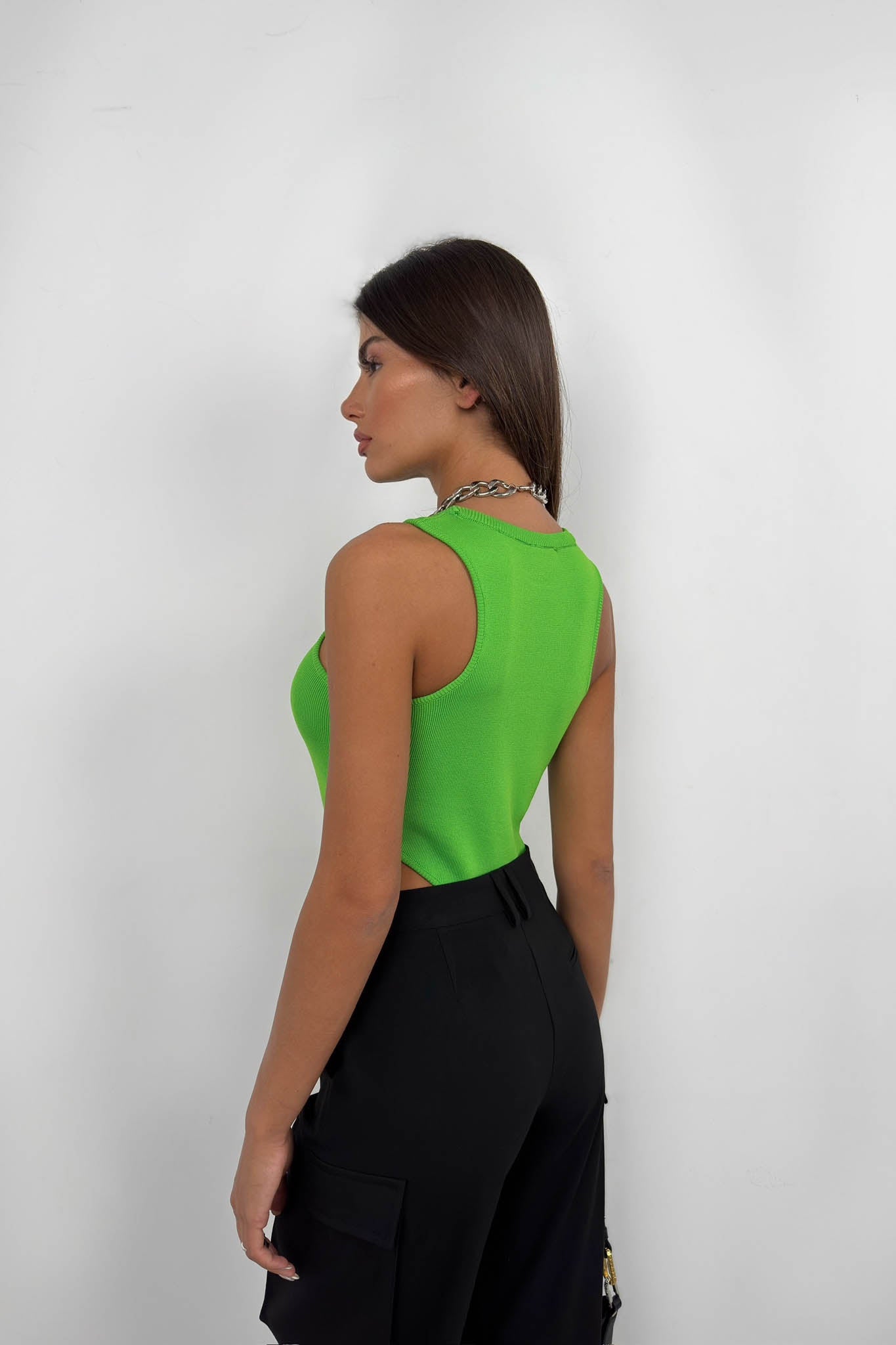 Pencere Detay Yüzücü Lime Bodysuit