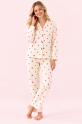Kadın Ekru Kiraz Desenli Önden Düğmeli Pijama Takımı