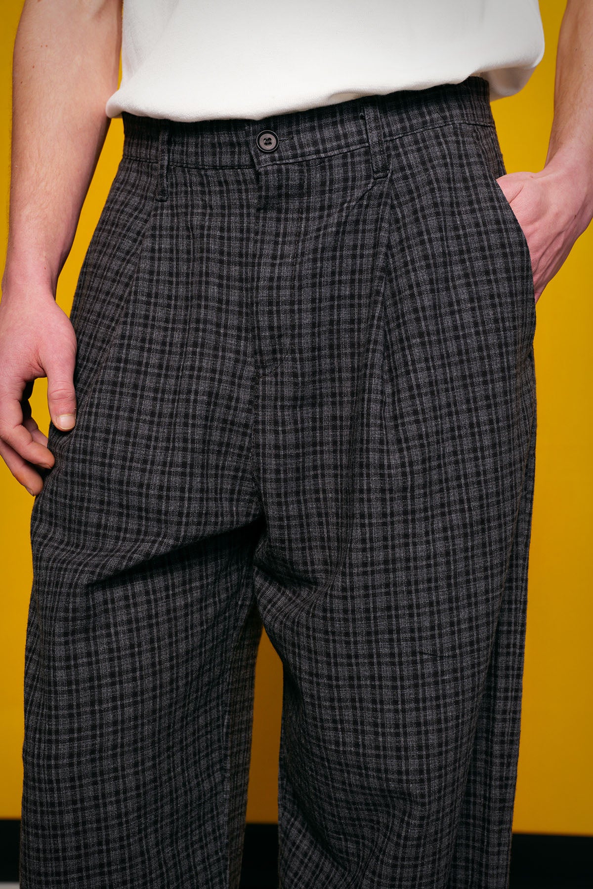 PİLİLİ EKOSE SİYAH PANTOLON - SİYAH S