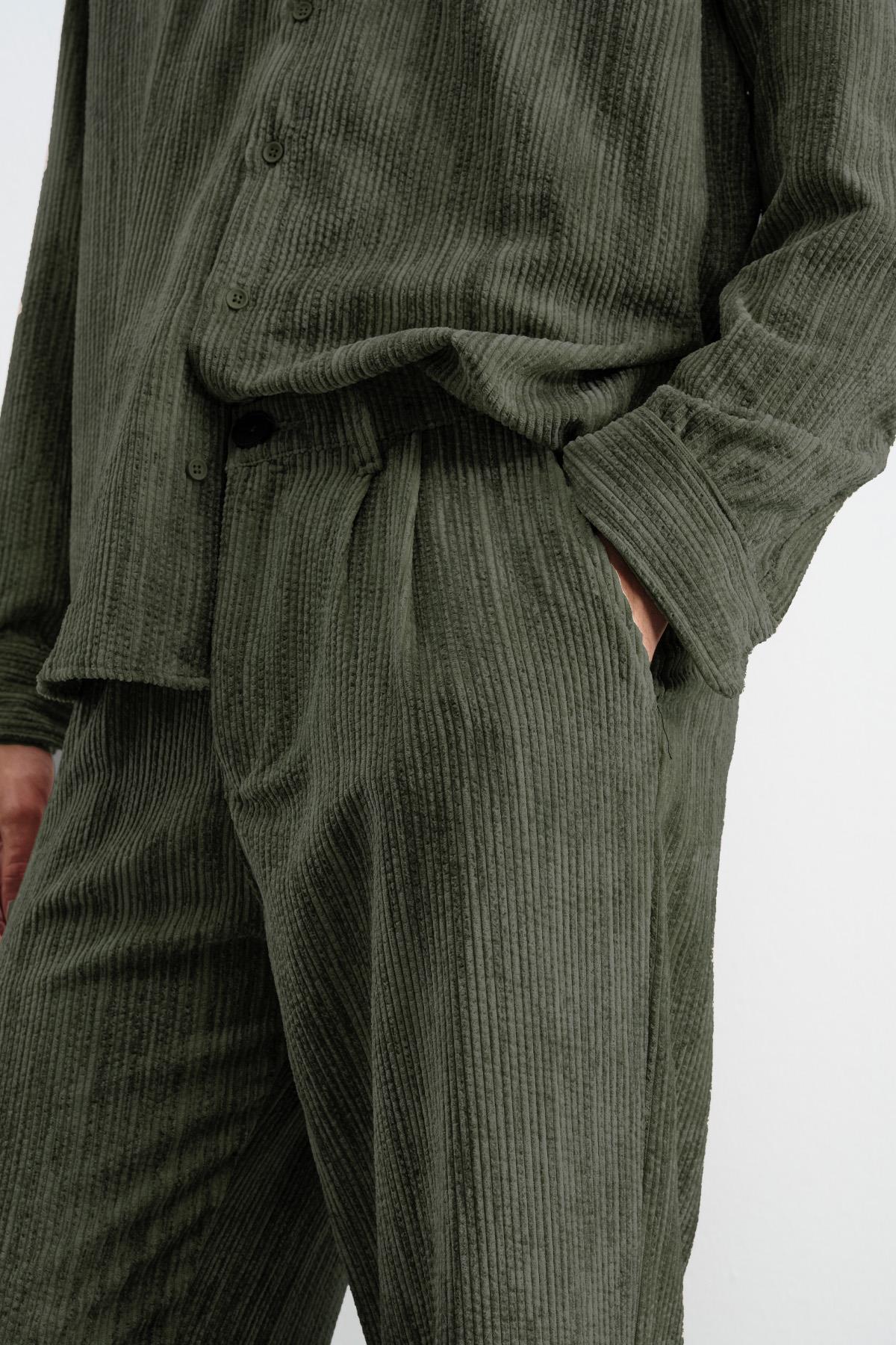 PİLİLİ KADİFE HAKİ PANTOLON