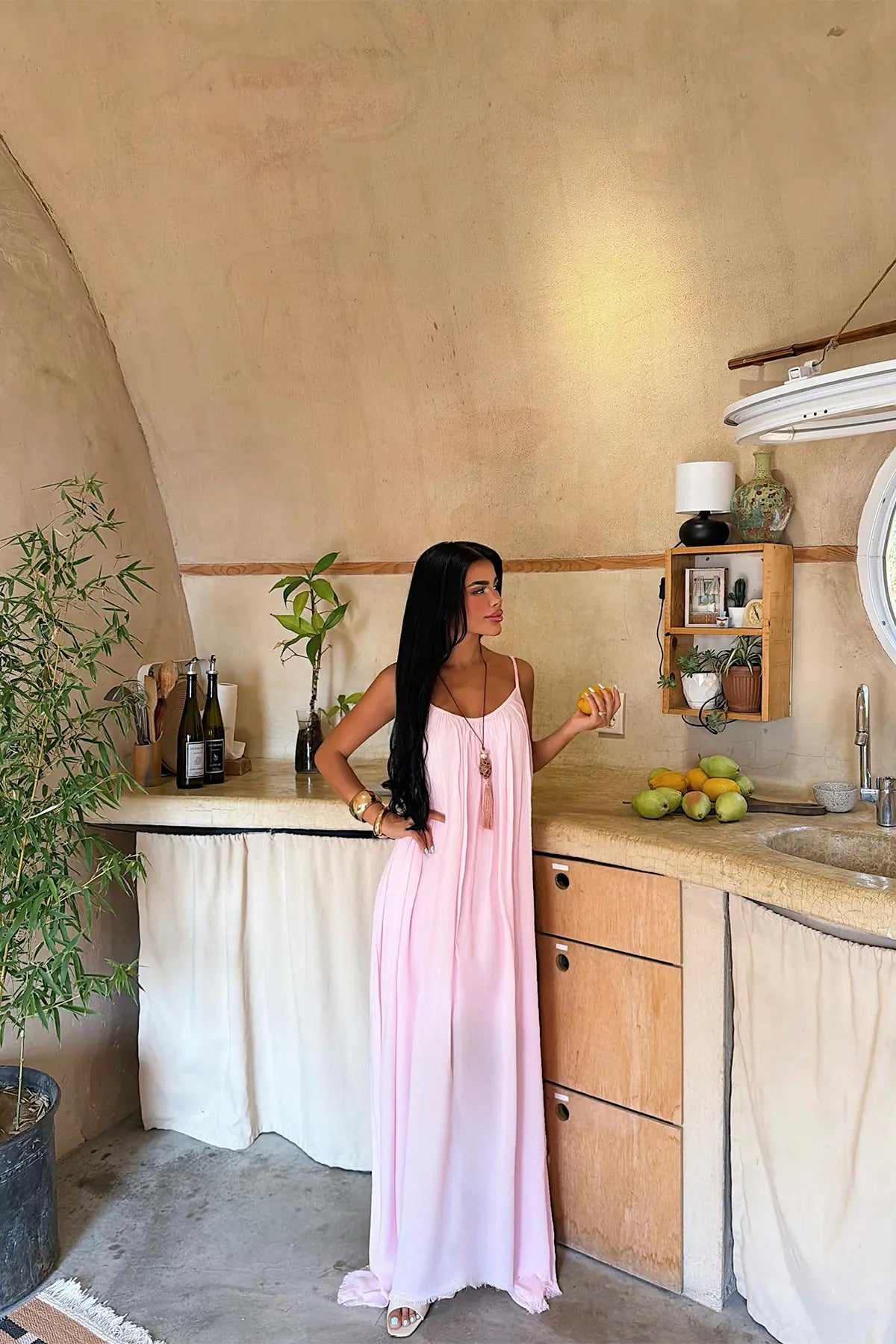 Pembe Askılı Basic Elbise