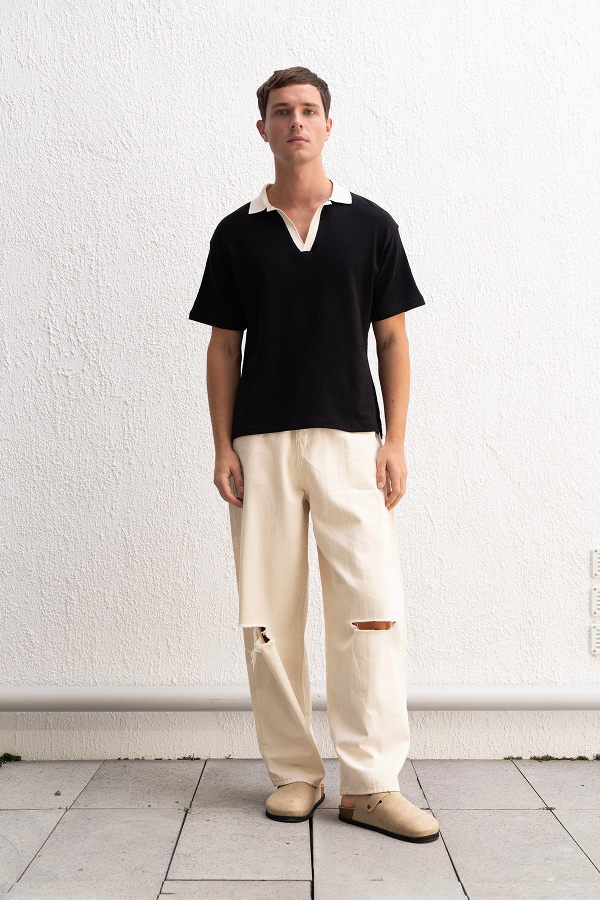 POLO YAKA SİYAH T-SHIRT - SİYAH S