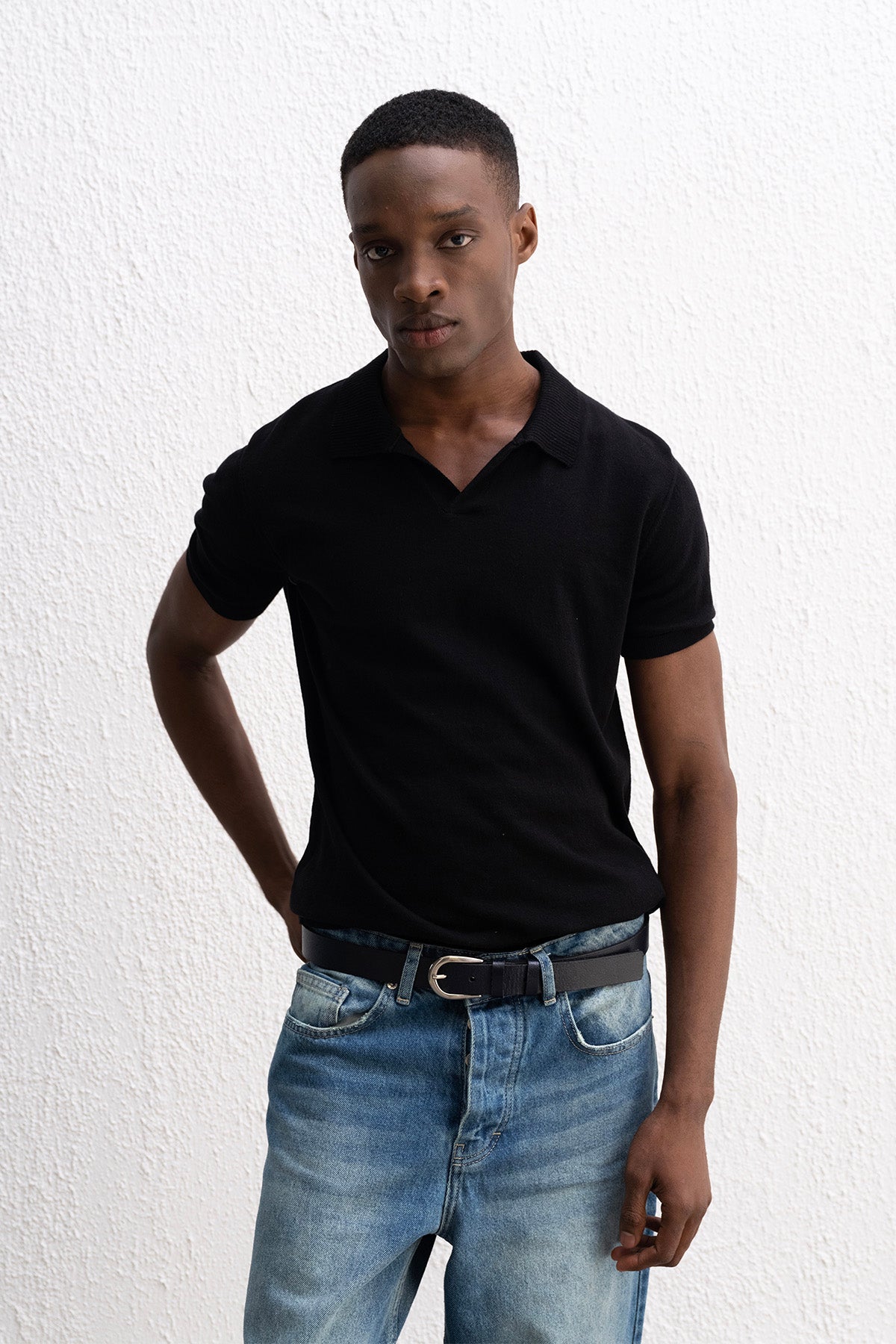 POLO YAKA TRİKO SİYAH T-SHIRT - SİYAH XL