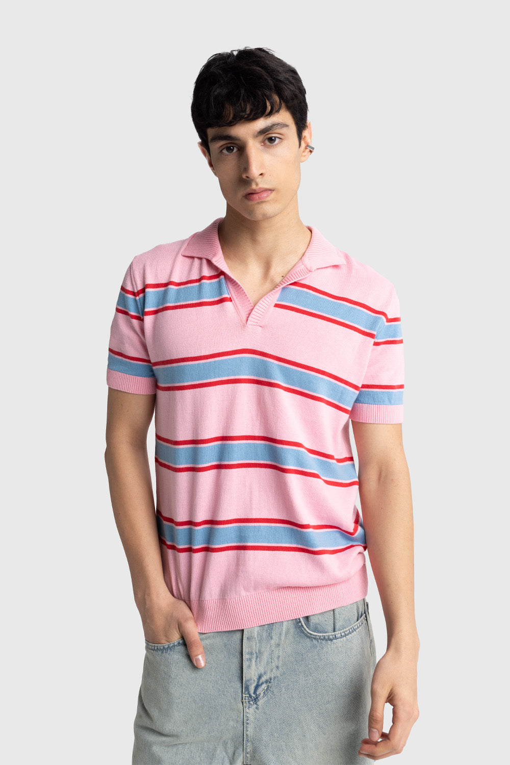 POLO YAKA TRIKO T-SHIRT - PEMBE L