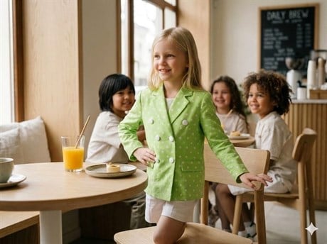 Kız Çocuk Puantiye Desenli Blazer Ceket