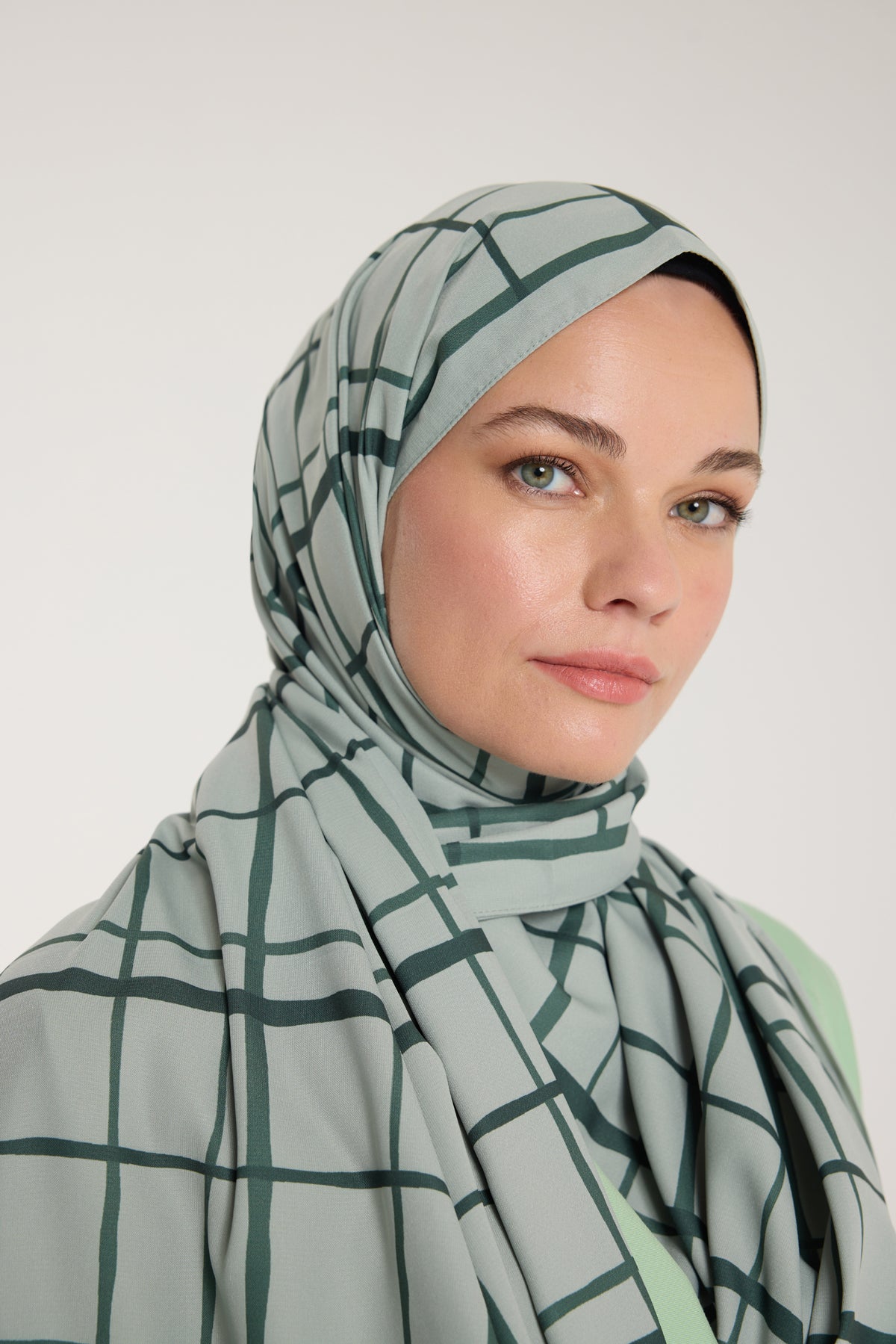 Pure Tone Şal - Kare Desen - Çağla - Koyu Çağla