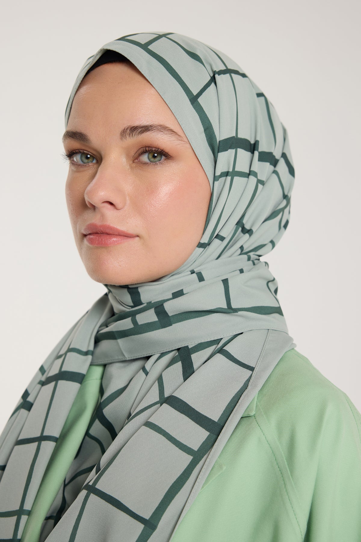 Pure Tone Şal - Kare Desen - Çağla - Koyu Çağla