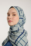 Pure Tone Shawl - Square Print - Olive - Navy