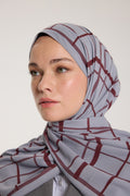 Pure Tone Shawl - Square Print - Silver - Burgundy