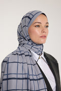 Pure Tone Shawl - Square Print - Silver - Navy