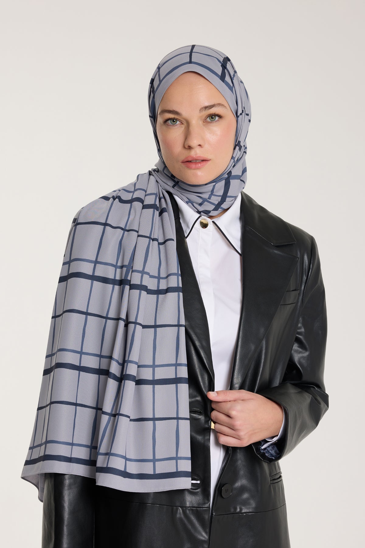 Pure Tone Şal - Kare Desen - Gümüş - Laci