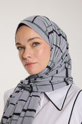 Pure Tone Shawl - Square Print - Silver - Green Navy