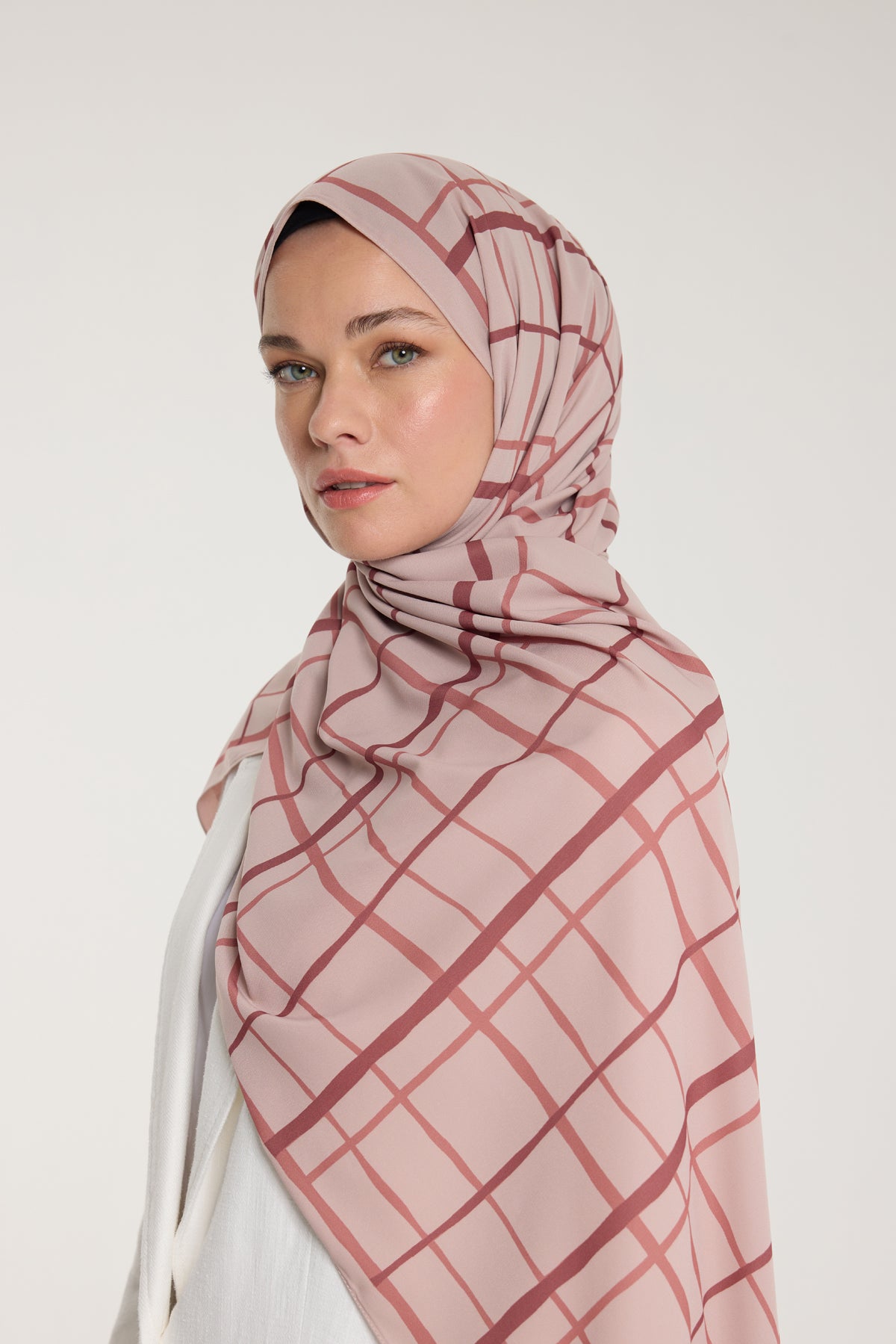 Pure Tone Şal - Kare Desen - Latte - Nude