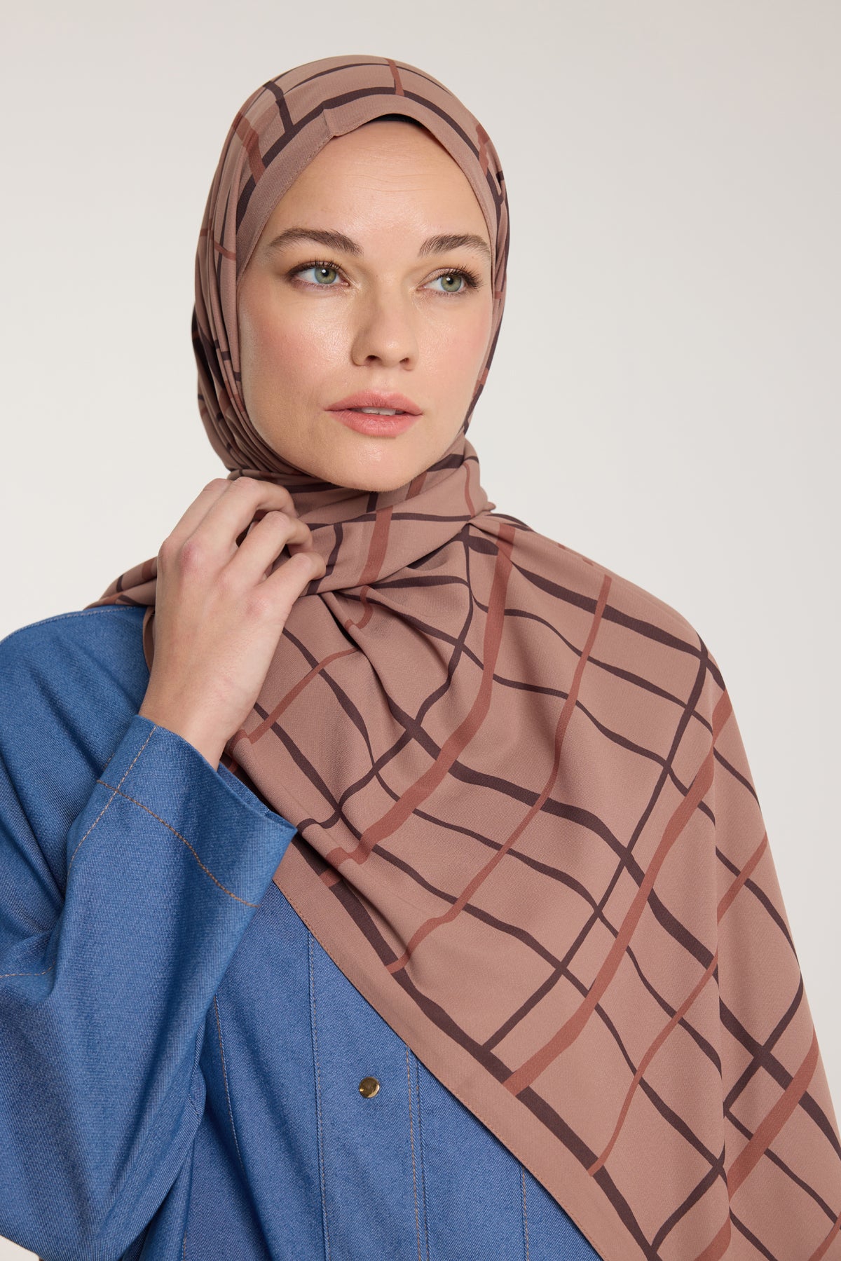Pure Tone Şal - Kare Desen - Sütlükahve - Kahve